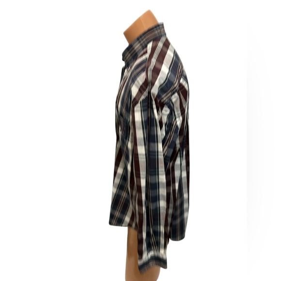 NAUTICA Men's 80's Two-ply Cotton Sport Shirt Plaid Pattern Red Blue White Large - Picture 4 of 11